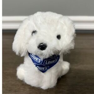 LOWE'S White Plush Dog Toy Puppy Blue Bandana Stuffed Animal Kids Pet